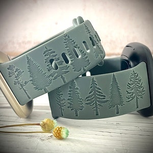 Trees Engraved watch Band Camping watch Band Outdoor Watch Band Silicone Band Forrest watch band