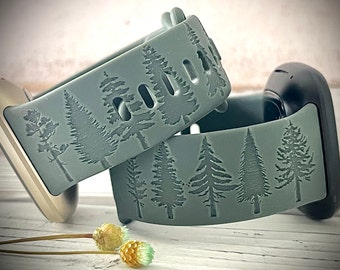 Trees Engraved watch Band Camping watch Band Outdoor Watch Band Silicone Band Forrest watch band