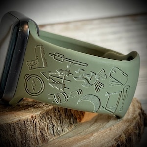 Camping watch Band Camping engraved watch Band Outdoor Watch Band Silicone Band Forrest watch band