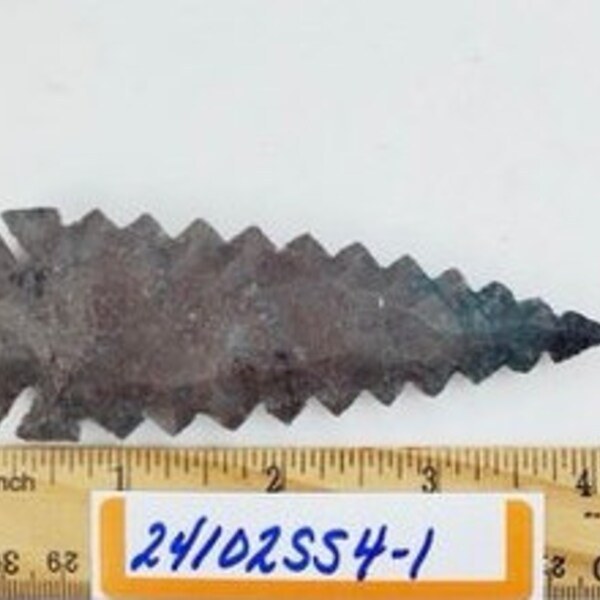 4.2" Stone Serrated Spearhead, Lance Point, Drill Point, Hand Made Knapped