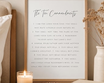Ten Commandments Print, Christian Wall Art, Minimalist Scripture Poster, Elegant Script Decor, Exodus 20 Print