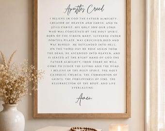 Lámina con el Credo de los Apóstoles, arte mural cristiano, regalo de confirmación católica, regalo de inauguración de casa con temática religiosa, decoración minimalista con escrituras.