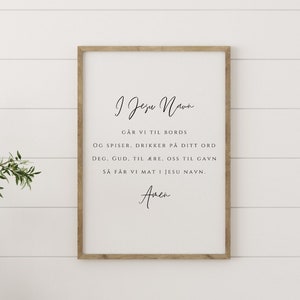 Norwegian Table Blessing Print – I Jesu Navn Prayer, Digital Download, Scandinavian Christian Wall Art, Printable Dining Room Decor