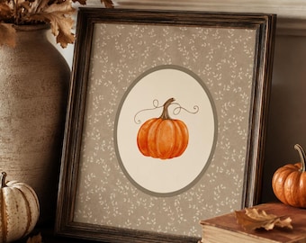 Fall Pumpkin Wall Art Printable, Cottagecore Autumn Decor, Watercolor Pumpkin Print, Digital Download, Farmhouse Fall Home Decor