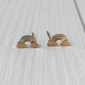 Mini Gold Rainbow Stud Earrings | Tiny Rainbow Posts