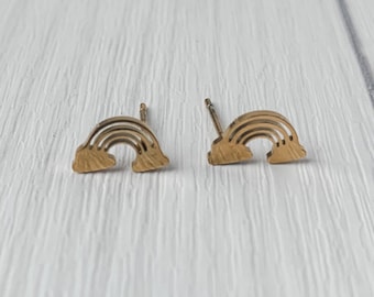 Mini Gold Rainbow Stud Earrings | Tiny Rainbow Posts