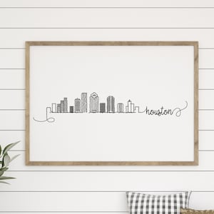 Houston Texas Skyline Printable Poster, City Skyline Art, Houston City Silhouette Decor, Modern Line Art, Landmark Poster Print, Dorm Decor