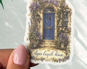 Vinyl Sticker, Emma M Lion Bookish Gift under 5, Blue Door Sticker, Wisteria Floral Vinyl Decal, English Garden Art, Book Club Party Favors
