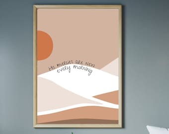 His Mercies zijn New Every Morning afdrukbare muurkunst | Schriftbord eetkamer, Klaagliederen 3:23 christelijke muurkunst