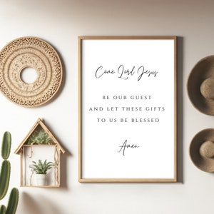 Venez affiche de prière du Seigneur Jésus | Signe biblique de la salle à manger | Impression de bénédiction de table | Décoration de ferme