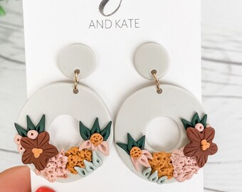 Floral Clay Drop Earrings: Lightweight Handmade Earrings