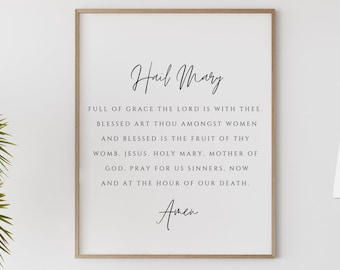 Hail Mary Prayer Print | Hail Mary Printable | Scripture Wall Art | Farmhouse Decor | Catholic Home Decor | Christian Art | Home Decor