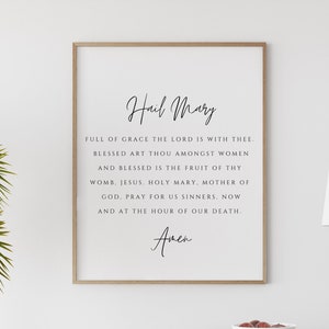 Hail Mary Prayer Print – Catholic Wall Art, Digital Download, Christian Printable, Minimalist Scripture Decor, Prayer Room Art