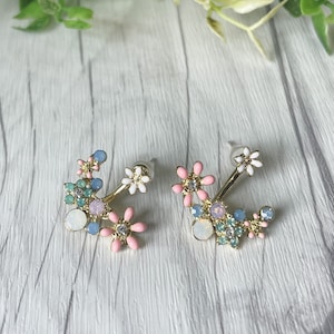 Delicate Gold Floral Garden Crystal Ear Jacket Earrings | Bouquet Earrings | Ear Jacket | Summer Jewelry | Bridal Jewelry | Wedding Earrings