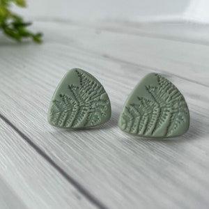 Handmade Fern Leaf Stud Earrings: Green Polymer Clay Botanical Jewelry
