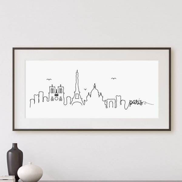 Paris Skyline Print | Paris Silhouette Art Print | Cityscape Print | Simple Line Drawing Continuous Line  Modern Wall Art