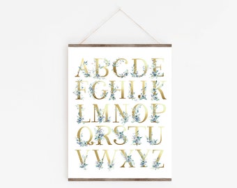 Gold Floral Alphabet Print | Play Room | Nursery Decor | Kids Room Decor | Floral Alphabet  | ABC Print | ABC Sign | Alphabet Poster |