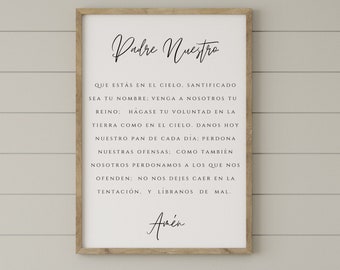 Lámina de la Oración del Señor - Arte mural Padre Nuestro - Imprimible cristiano bilingüe - Decoración con escritura católica en español