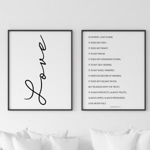 Love Is Patient Love is Kind | Master Bedroom Wall Decor | 1 Corinthians 13 | Bible Verse Wall Art |  Wedding gift | Above Bed Art Set of 2