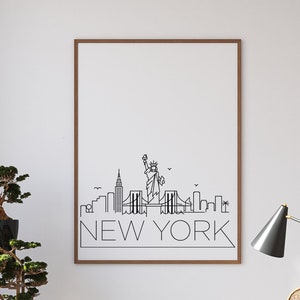 New York Skyline Printable Poster | City Skyline Art | Manhattan Big Apple Silhouette Decor | Modern Line Art