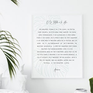 Tatalo a le Alii The Lord&#39;s Prayer in Samoan | Our Father Prayer Printable | Scripture Poster | Scripture Wall Art | Bible Verse Sign
