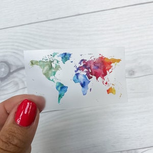 Pegatinas de mapa del mundo / Calcomanías de calcomanías transparentes / Pegatinas de portátiles / Pegatinas del mundo del arco iris de acuarela / Pegatinas de portátiles / Pegatinas de mapas de EE. UU.