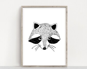 Racoon Printable | Printable Wall Art | Sketch Art Printable | Digital Print Decor | Animal Nursery | Kids Room Decor | Racoon Art