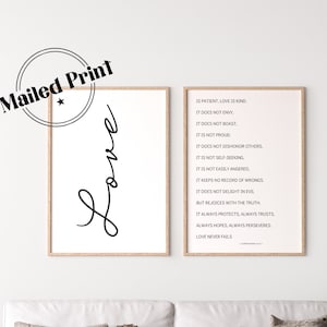 L'amore è paziente, l'amore è gentile, set di poster / Arte murale per la camera da letto principale / 1 Corinzi 13 / Versetti della Bibbia / Decorazione per la camera degli ospiti