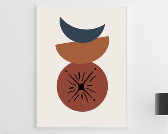 Afdrukken van abstracte kringen Afdrukbare kunst aan de muur | Minimalistische geometrische poster | Boho Art| Terracotta prints | Moderne kunstprenten