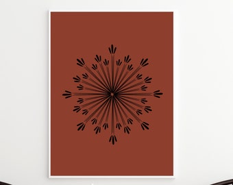 Sunburst Art Print | Printable Wall Art | Rust Color Wall Art | Boho Art | Abstract Mid Century Modern Poster | Modern Sun Poster