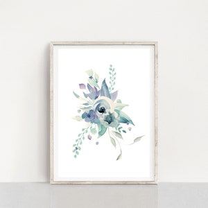 Baby Girl Nursery Prints, Floral Watercolor Wall Art, Floral Nursery Art, Girl Nursery Printable, Teal and Purple, Watercolor Flower Prints