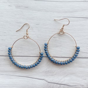 Bead Hoop Earrings | Colorful Hoop Earrings |  Wire Wrapped Jewelry | Trendy Hoops | Bridesmaid Earrings | Delicate Hoop Earrings