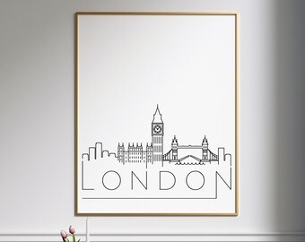London England Skyline Printable Poster | City Skyline Art | London City Silhouette Decor | Modern Line Art