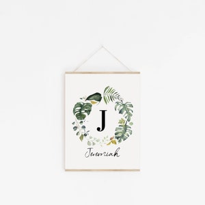 Custom Monogram Print | Boy Monogram Print | Tropical Wreath Monogram ...