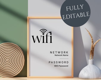 Mot de passe WiFi | Modèle de panneau WiFi modifiable | Mot de passe WiFi imprimable | 4 x 6, 5 x 7, 8 x 10, téléchargement immédiat, Templett | Enseigne pour chambre d'invité