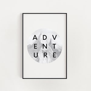 Adventure Nursery | Printable Poster | Nursery Prints | Adventure Prints | Typography Wall Art | Black and White | Minimalist Art Print
