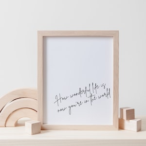 How Wonderful Life is Now You&#39;re in the World | Instant Download | Nursery Wall Art | Wall Decor | Kids Room Art | Above Crib Sign | Modern