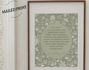 Great Is Your Faithfulness Print / Sage Green Floral Scripture Art / Christian Wall Decor Gift