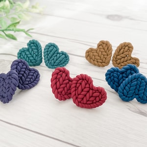 Polymer Clay Heart Stud Earrings | Braided Heart Stud | Small Studs | Handmade Polymer Clay Earrings | Clay Stud Earrings