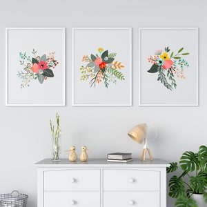 Set of 3 Floral Prints | Nursery Decor | Floral Prints | Nursery Wall Art | 3 Pack Nursery Print | Watercolor Flowers | Bouquet