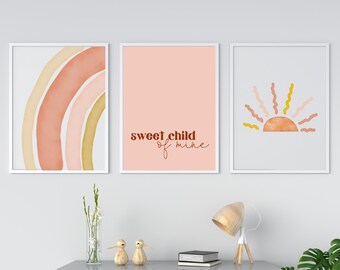 Sweet Child of Mine Print | Nursery Print Set of 3 | Boho Nursery Wall Art | Rainbow Print | Printable Wall Art | Nursery Printable