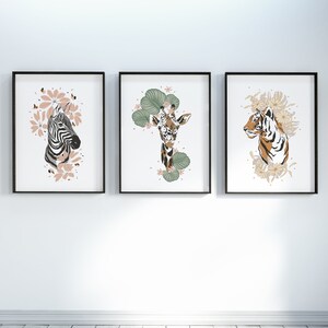 Jungle Animals Art Print Set | Printable Nursery Wall Art | Tropical Jungle Art | Safari Posters | Wild Animals Art