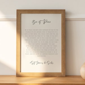 Be at Peace Prayer Print | St. Francis de Sales Prayer, Catholic Wall Art Dining Room Scripture Sign | Scripture Wall Art | Farmhouse Decor