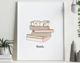 Book Stack Print | Printable Wall Art | Stack of Books | Classroom Art | Home Library Decor | Bookworm Gift