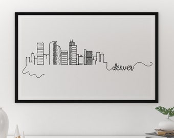 Denver Skyline Printable Poster – Modern City Line Art, Denver Colorado Home Decor, Instant Digital Download