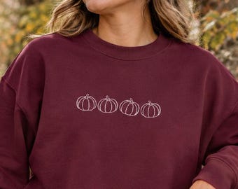 Embroidered Pumpkin Outline Sweatshirt: Fall Crewneck Pullover