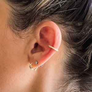 Gold Band Sterling Silver Ear Cuff: No Piercing Conch Helix Hoop