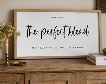 Letrero personalizado con el nombre de la familia, lámina personalizada para familia mixta, arte de pared con la combinación perfecta con nombres y fecha de fundación.