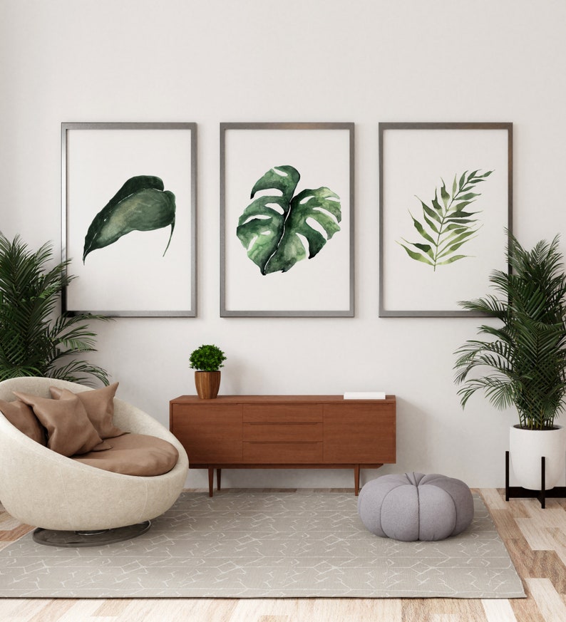 Tropical Leaf Trio Print Botanical Trio Print Tropical Art Etsy