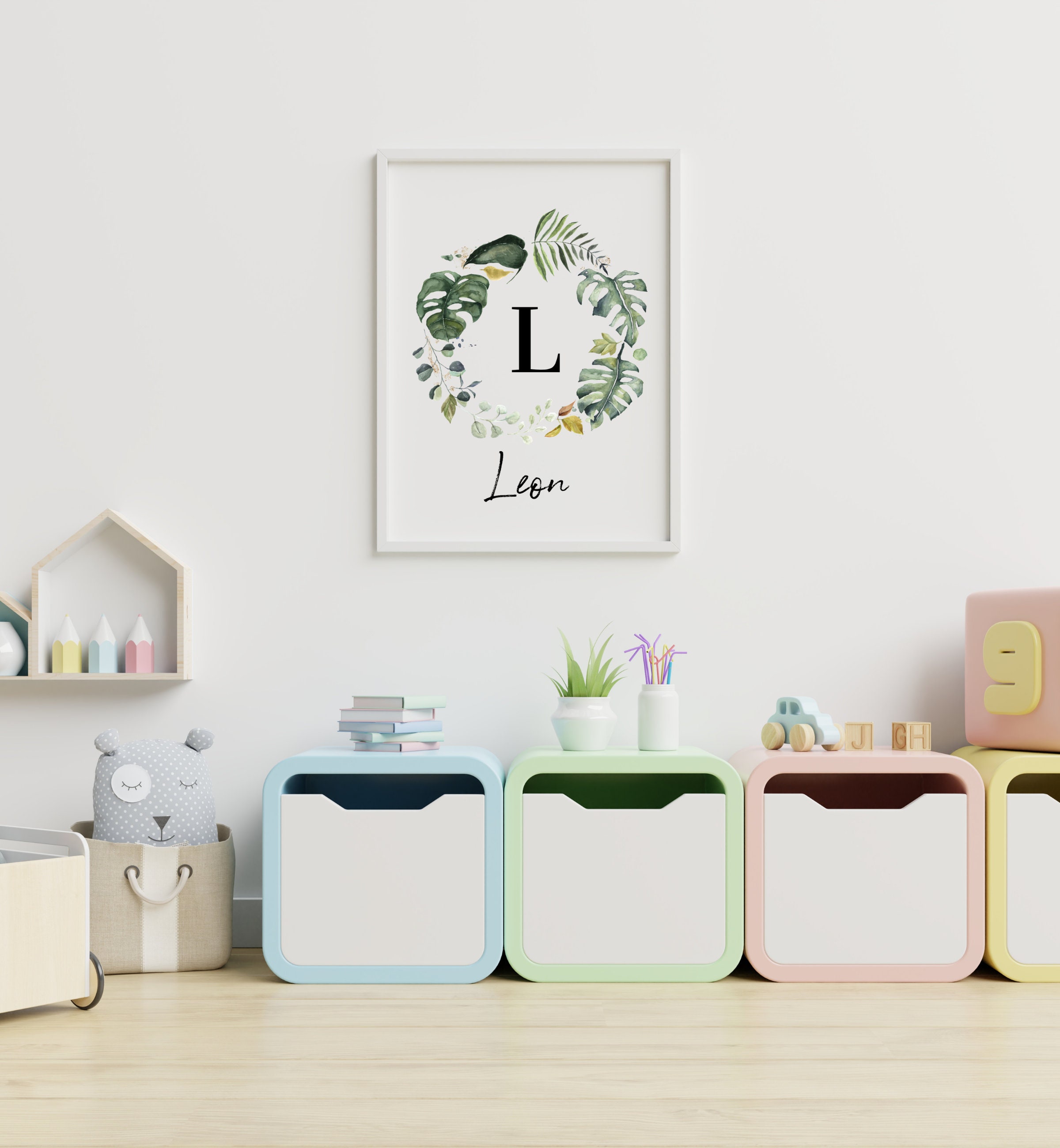 Custom Monogram Print Boy Monogram Print Tropical Wreath | Etsy